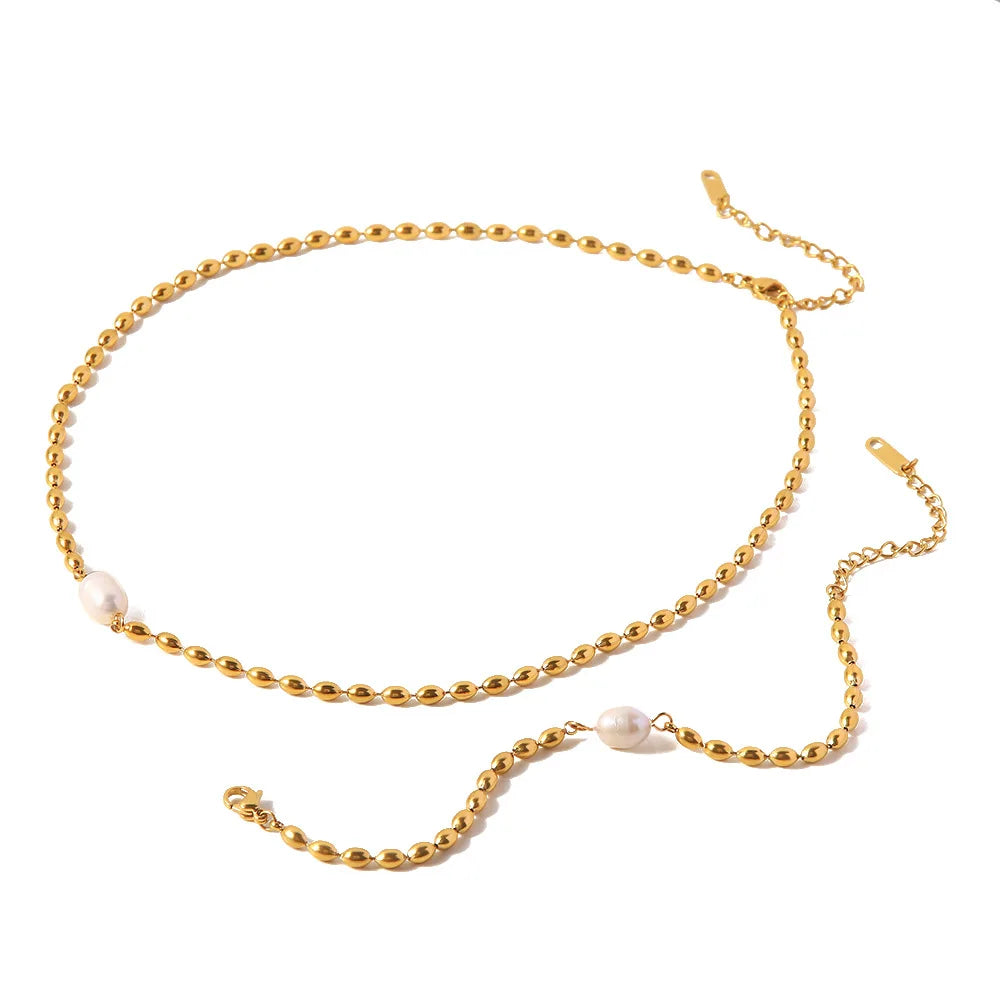 316L Stainless Steel Fashion Pearl Necklace Natural Pearl Chain Single Pearl Pendant Bracelet Necklace