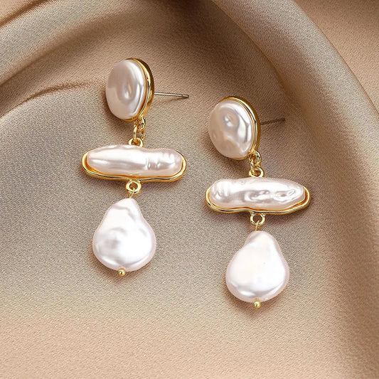 Irregular Simulate Baroque Pearl Pierced Earrings for Women  Long Dangle Tassels Earrings Jewelry