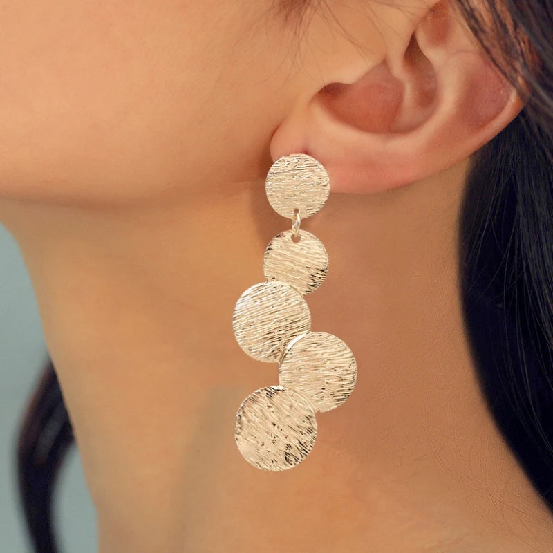 Irregular Uneven Drop Earrings for Female Disc Multi-layer Ladies  Round Long Earrings Boho Ear Jewelry