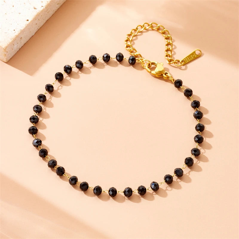 316L Stainless Concise Steel Black Glass Stone Necklace Bracelet Suit For Womens 2024 New TrendNon-fading jewelry Set