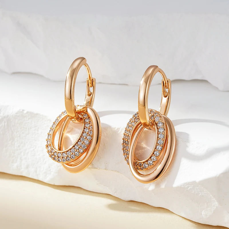 Fashion Double Hoop Zircon Earrings For Women Rose Gold Color Trending EarDrop Jewelry Accessories