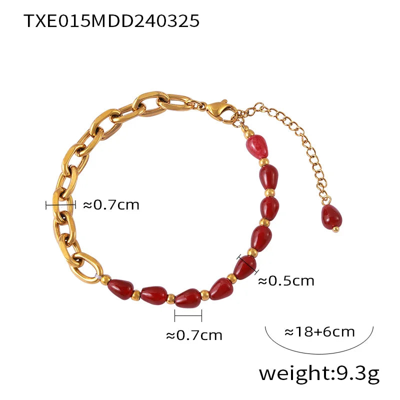 Enchanting Necklace Bracelet Set for Women Red Agate Stainless Steel Designer Fashion Charm Jewelry