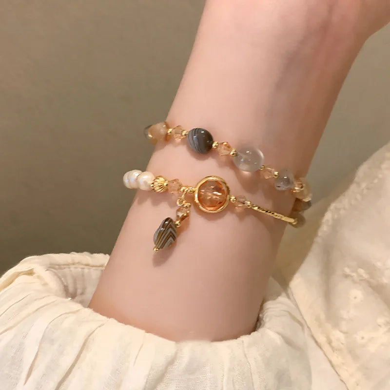 Fashion Double-Layer Crystal Pearl Beaded Bracelet For Women Vintage Ethnic Stacking Bracelets Bangle Hand Jewelry Gifts