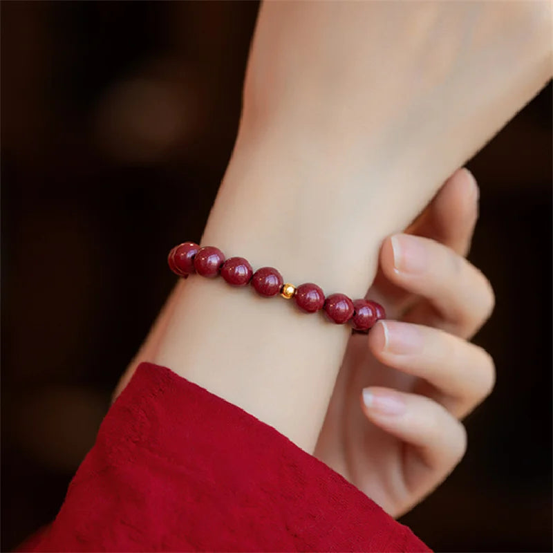 Lucky Cinnabar Red Gold Color Beads Natural Stone Beaded Bracelet for Women Bracelet Party Jewelry Bring Good Luck Gift