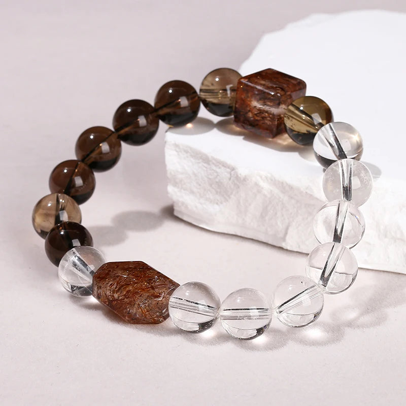 Quartz Rock Quartz Black Quartz Rough Stone Strand Bracelet Women Men