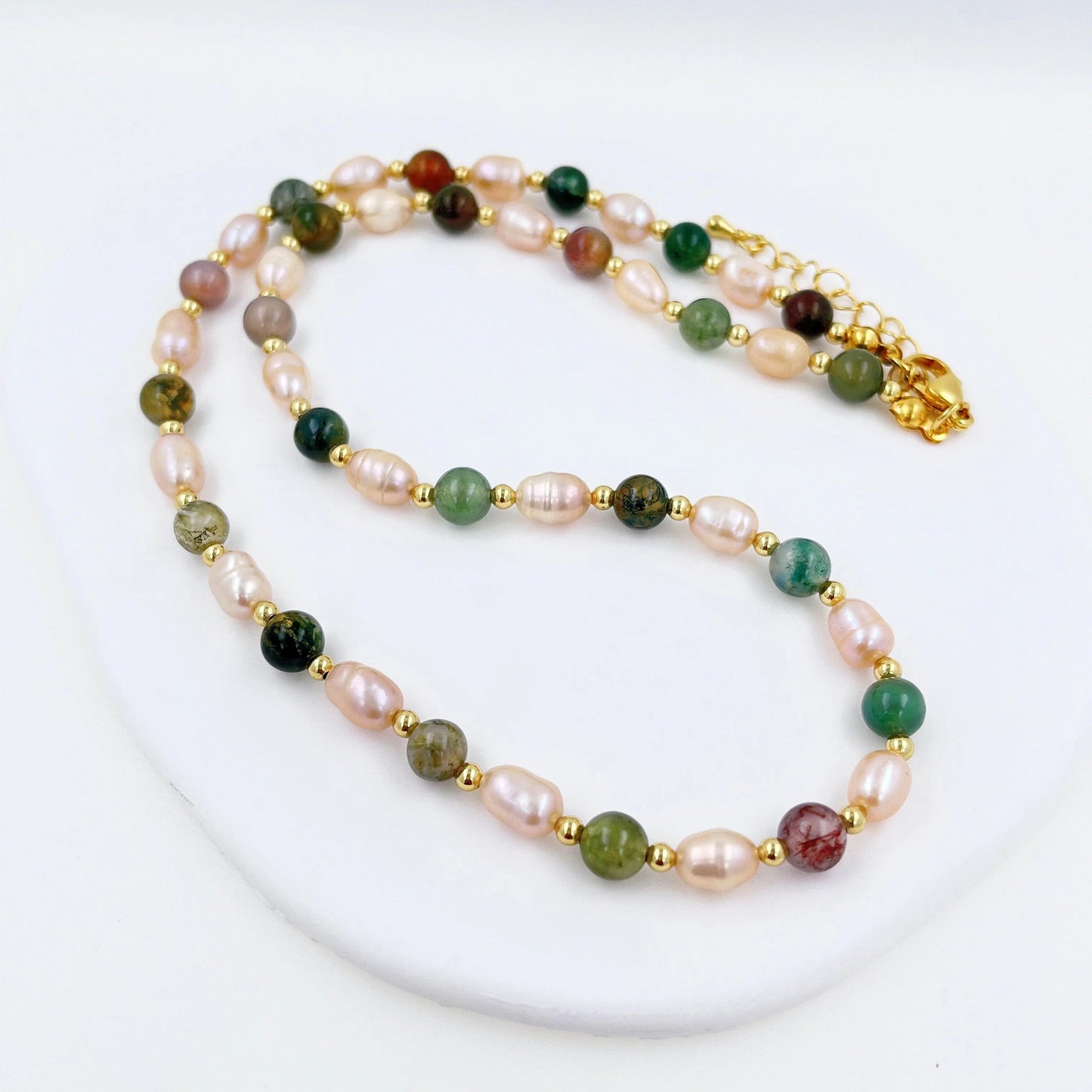 Natural Stone Baroque Fresh Water Pearl Necklace Colour India Agate Bead Clavicle Chain  Trendy Charm Handmade Jewelry Women