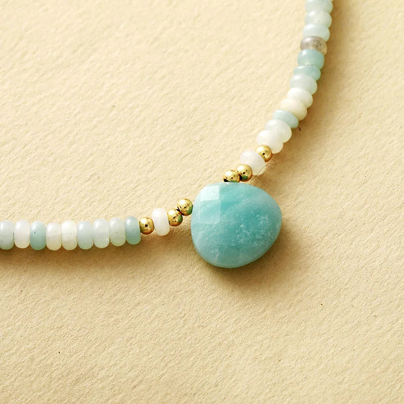 Trendy Minimalism Stones Amazonite Choker Necklace Designer Women Strand Collar Necklaces Boho Jewelry Bijoux