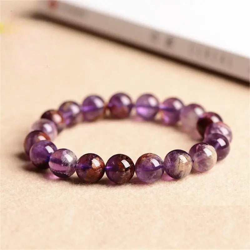 Natural Cacoxenite Quartz Purple Ghost Round Beads Stretch Bracelet Reiki Rare Stone AAAAAA