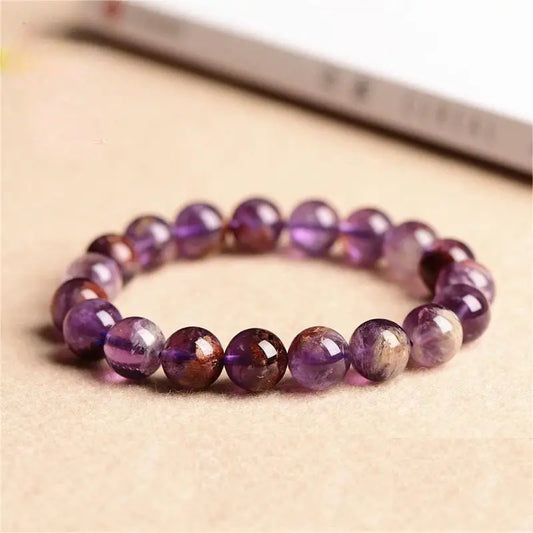 Natural Cacoxenite Quartz Purple Ghost Round Beads Stretch Bracelet Reiki Rare Stone AAAAAA