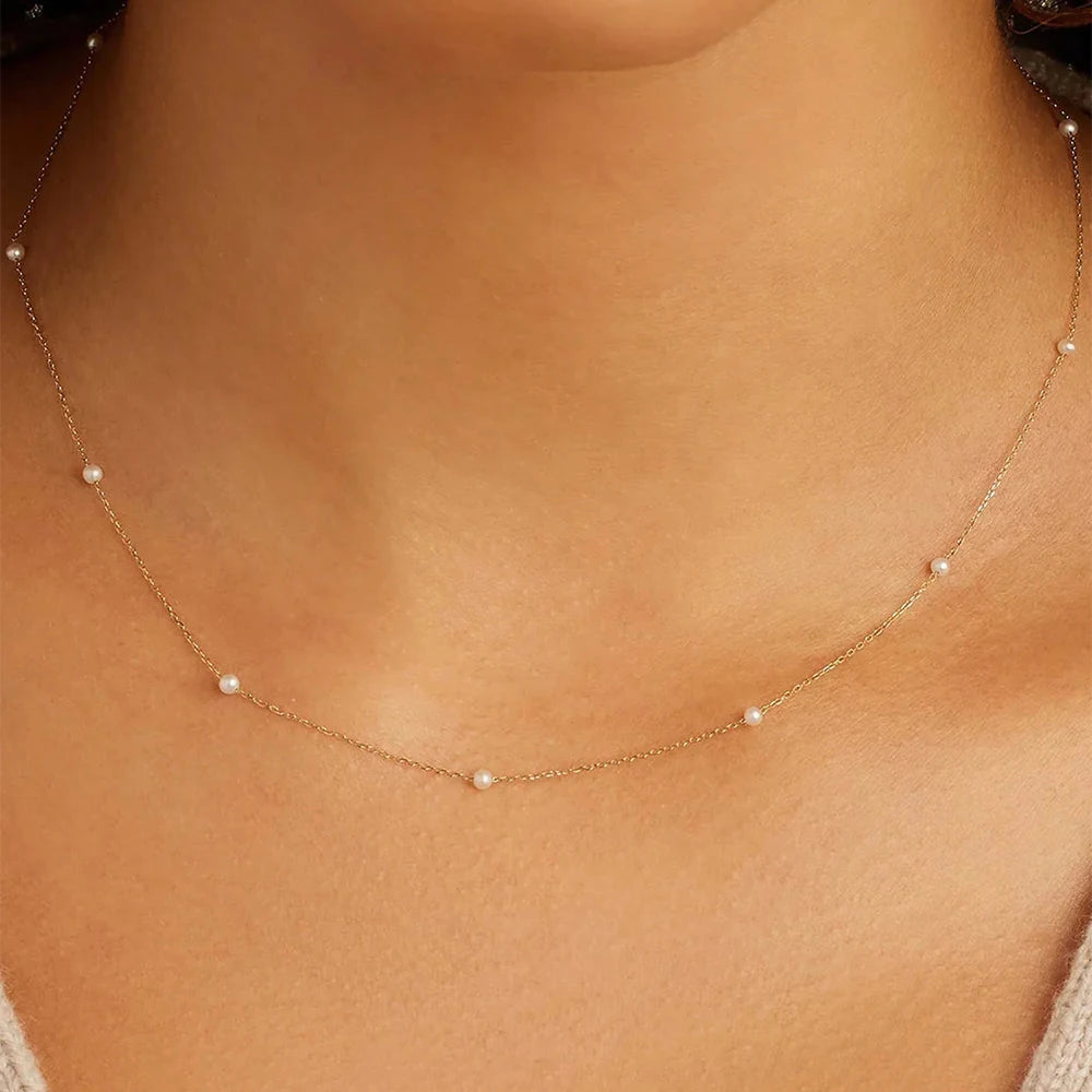 s925 Sterling Silver Round Imitate Pearl Pendant Necklaces Chain For Women Necklace Jewelry