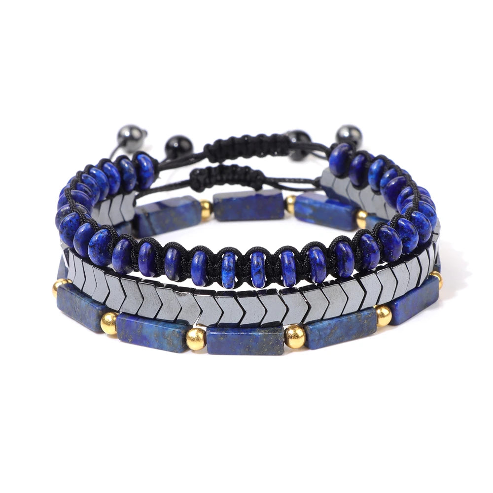 Lapis Lazuli Beaded Bracelet Blue Natural Stone Charm Bracelet  symbolizes peace and good health, promoting success in your career For Women Men