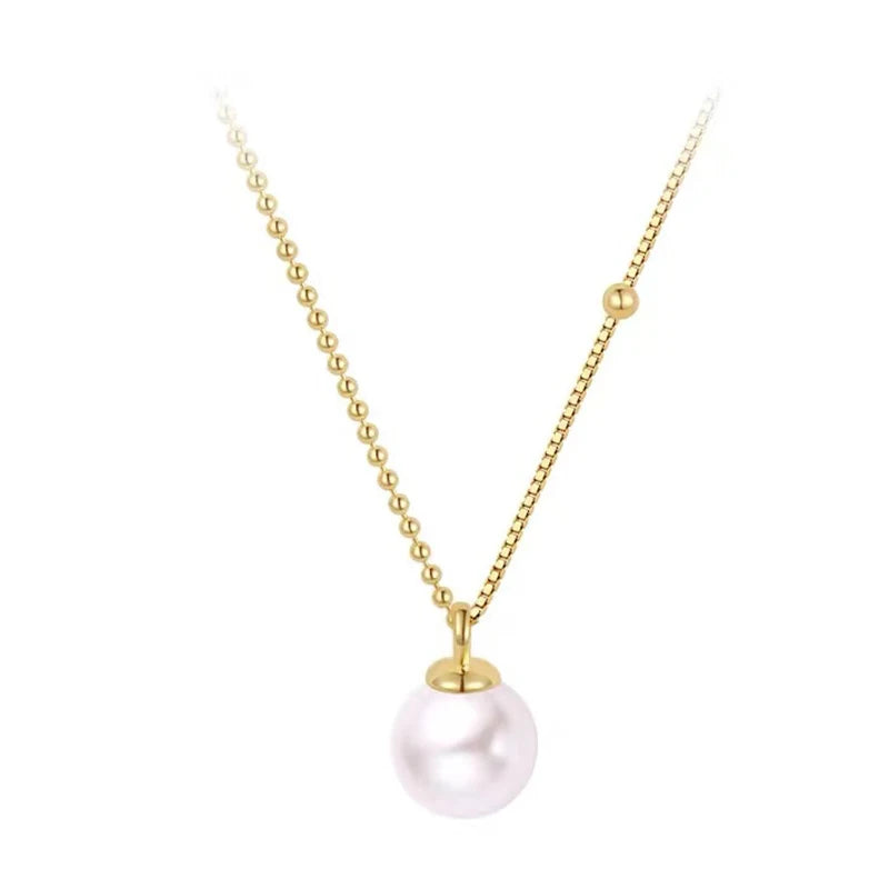 New Stainless steel Bead Chain Splicing Pearl Pendant Necklace For Womens Fashion Accessories Jewelry