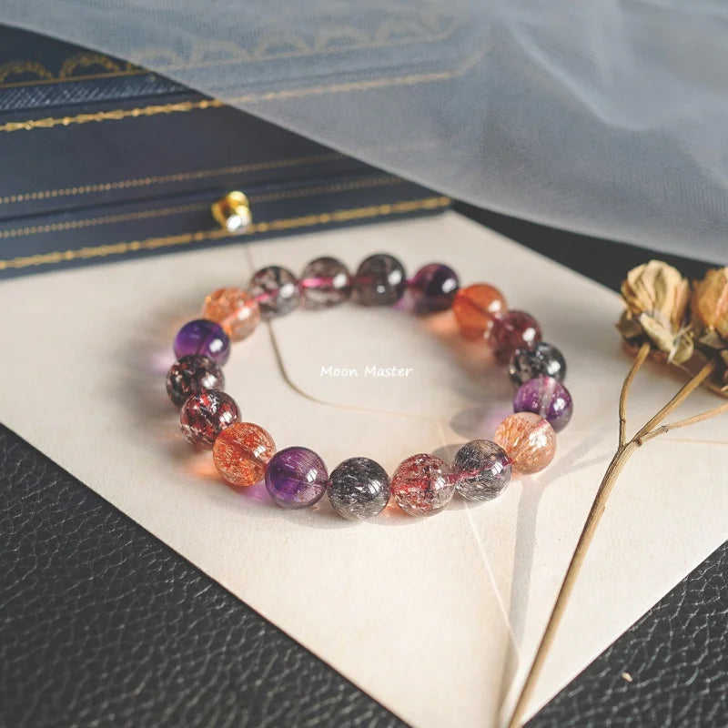 Seven Women's Three-Wheel Backbone Bracelet Super 7 Purple Hair Crystal Commemorative Gift