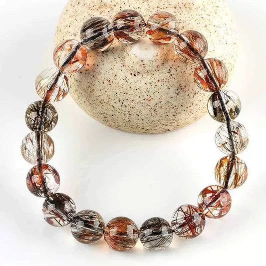 Natural Black Gold Rutilated Quartz Clear Round Beads Bracelet Stretch Super Seven 7 Women Men Orange Rutilated AAAAAA