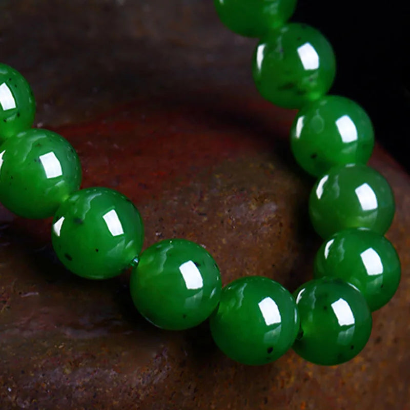 Genuine Natural Green Jade Bracelet Women Men Hetian Jades Round Stone Beads Beaded Bangles for Girlfriend Mom Gifts Jewelry