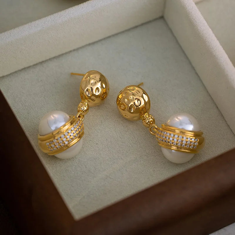 Fashion Jewelry Vintage Temperament Shiny Glass Simulated Pearl Earring For Women Party Gifts