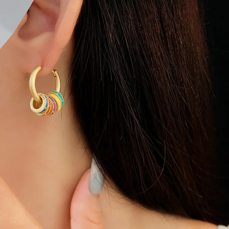 Light Luxury Retro Oil Dropping Color Round Hoop Earrings For Women Fashion Sweet Metal Jewelry