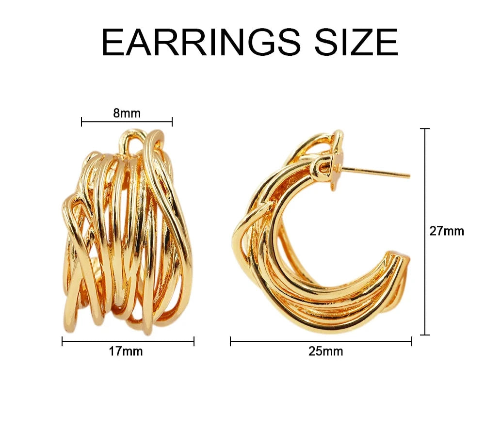 Elegant Enamel Ceometric Curved Earrings For Women Vintage C Shape Irregular Half Hoop Earring