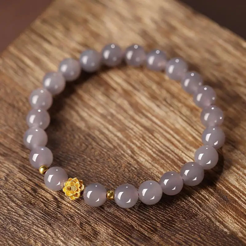 Natural Authentic High-End Smoky Purple Hetian Jade Bracelet Female Summer Jade Pure Gold Lotus Hand Skewers Beads Hand Jewelry