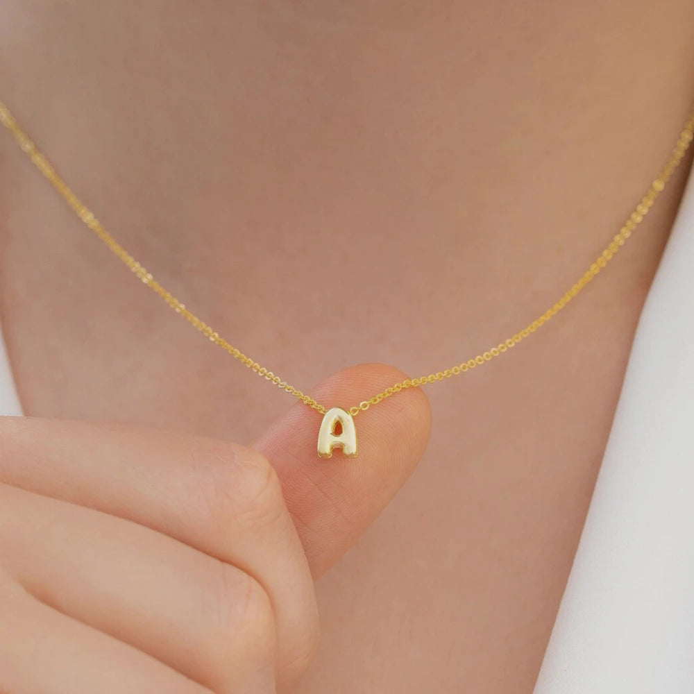 A-Z Dainty Tiny Initial Necklace for Women Gold Plated 3D Bubble Letter Necklaces Alphabet Pendant Charm Jewelry Gift for Her