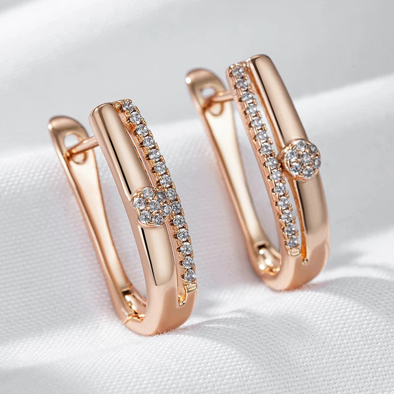 Simple Fashion Drop Earrings For Women Rose Gold Color With White Natural Zircon High Quality Dailly Dubai Jewelry