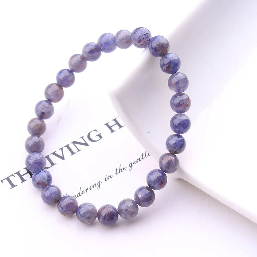 Natural Blood Blue Iolite Quartz Star Light Round Beads Bracelet 6.5mm 7mm Red Iolite Cat Eye Women Men AAAAAA