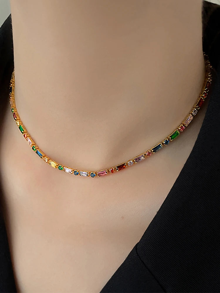 Colorful Zircon Chain Necklace Bracelet Jewelry Sets  Fashion Accessories