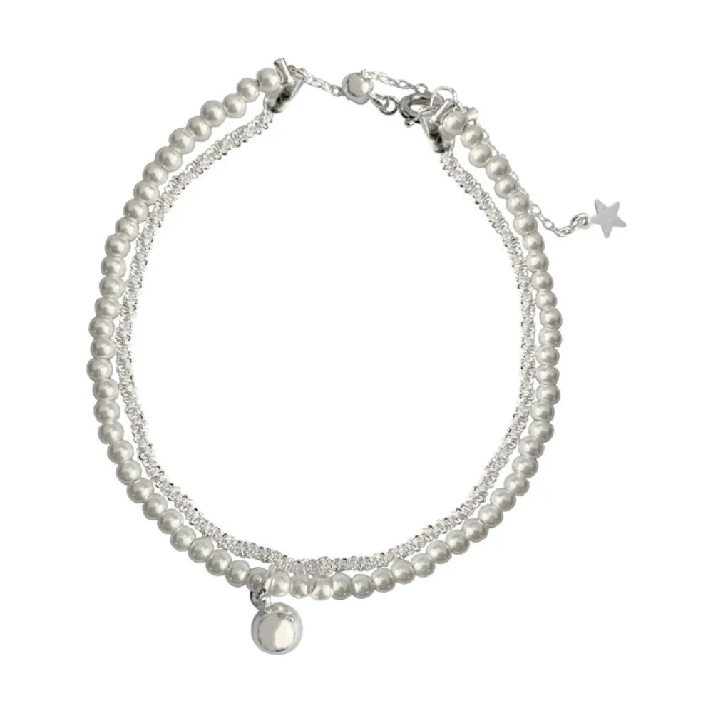 925 Sterling Silver Pearl Bracelets for Women Silver Bead Chain Bracelets