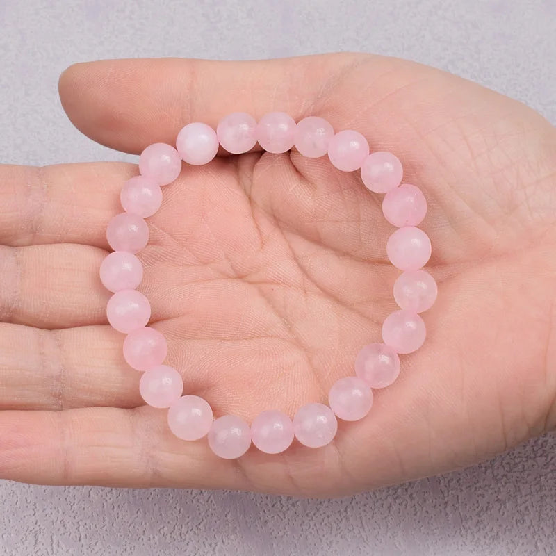 Rose Quartzs Bracelet Pink Crystal Natural Stone Beads Bracelets Madagascar Round Bead Stretch Healing Lovers Women Jewelry Gift