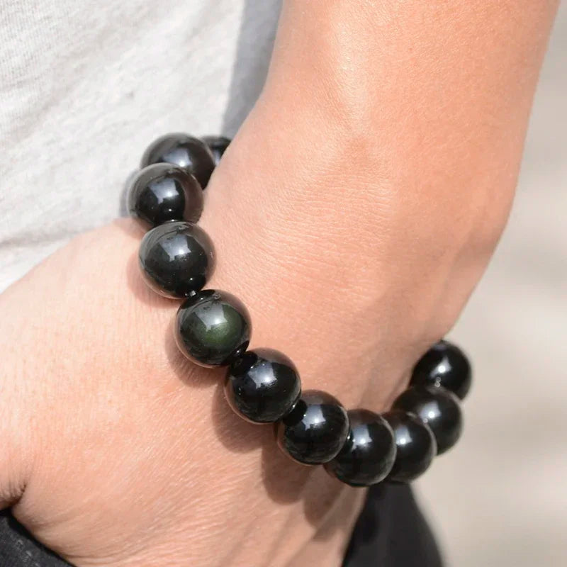 Fashion Natural Crystal Stone Rainbow Obsidian Ball Bracelet for Women Men Healing Jewelry Accessories Gift