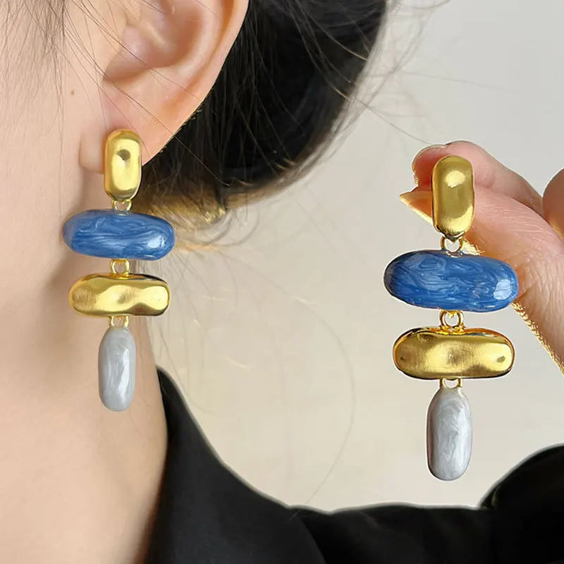 Unique golden enamel drop glaze large earrings light luxury high sense drop pendant earrings women fashion accessories