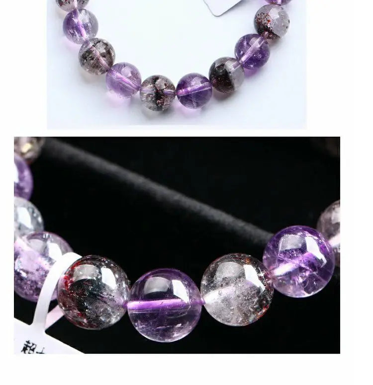 Natural Super Seven Crystal Beaded Bracelet – Amethyst and Strawberry Quartz Jewelry for Men and Women