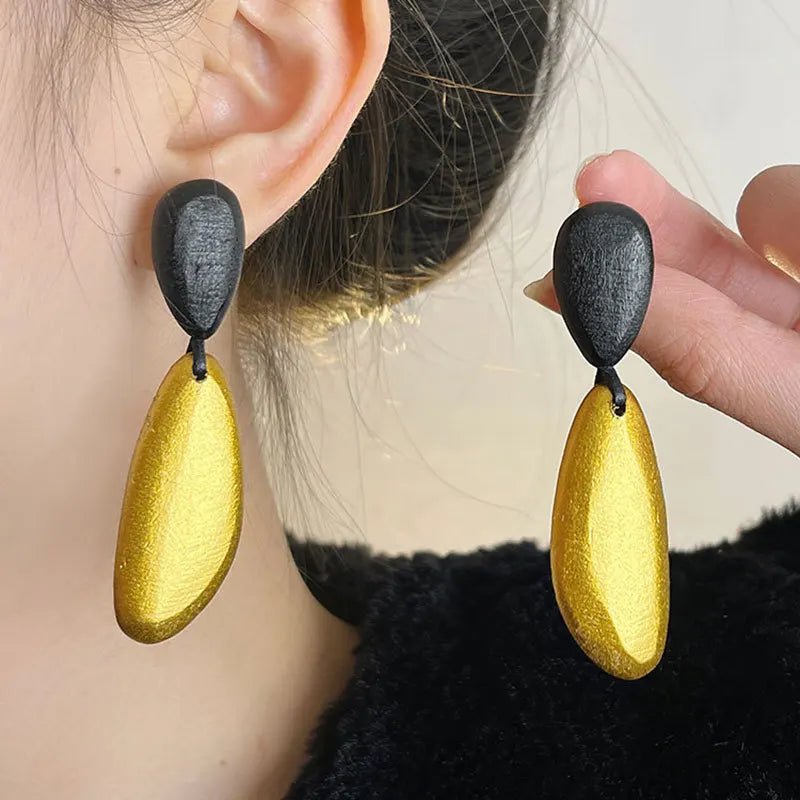 Unique golden enamel drop glaze large earrings light luxury high sense drop pendant earrings women fashion accessories