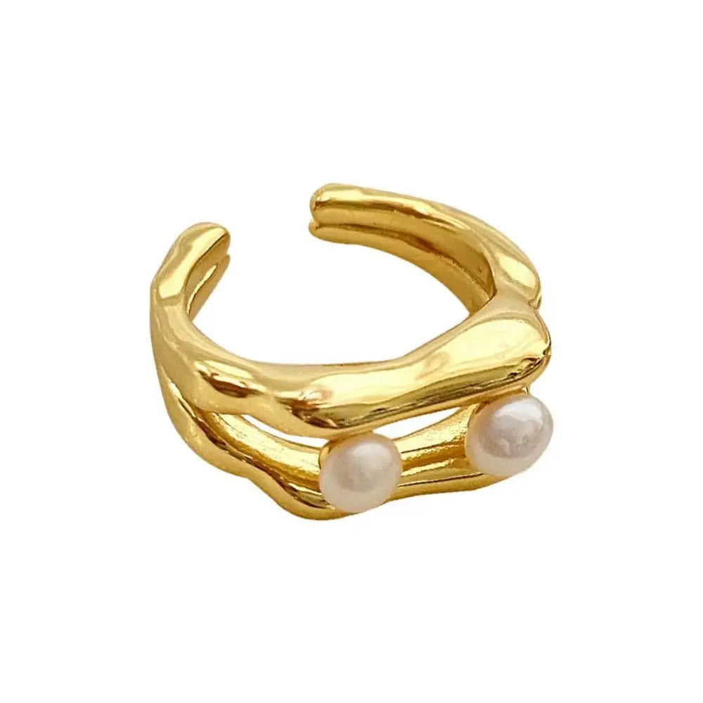 Plating Personality Geometric Finger Buckle Korean Style Jewelry Double-Deck Rings  Pearl Rings Women Jewelry Accessories