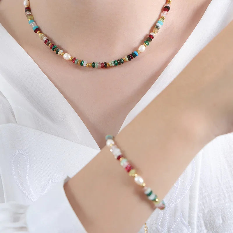 Natural Stone Beads Necklaces Bracelet Faceted Round Mini Beads Necklaces For Women Jewelry Gifts