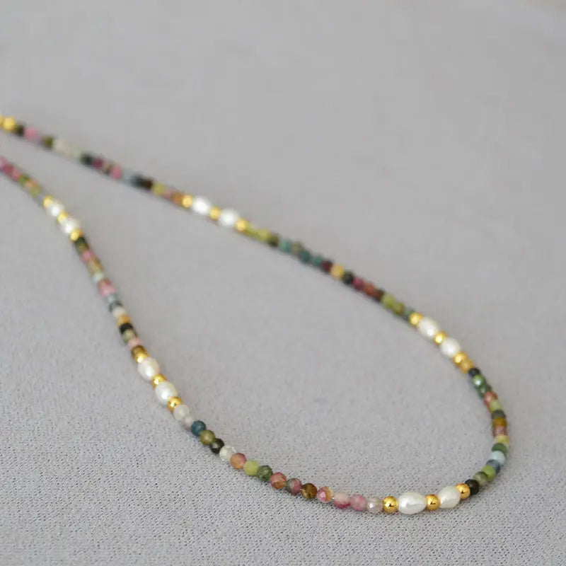 Fresh water Pearl Colorful natural stone necklace women's sweet and cool design beaded luxury Pearl Necklace