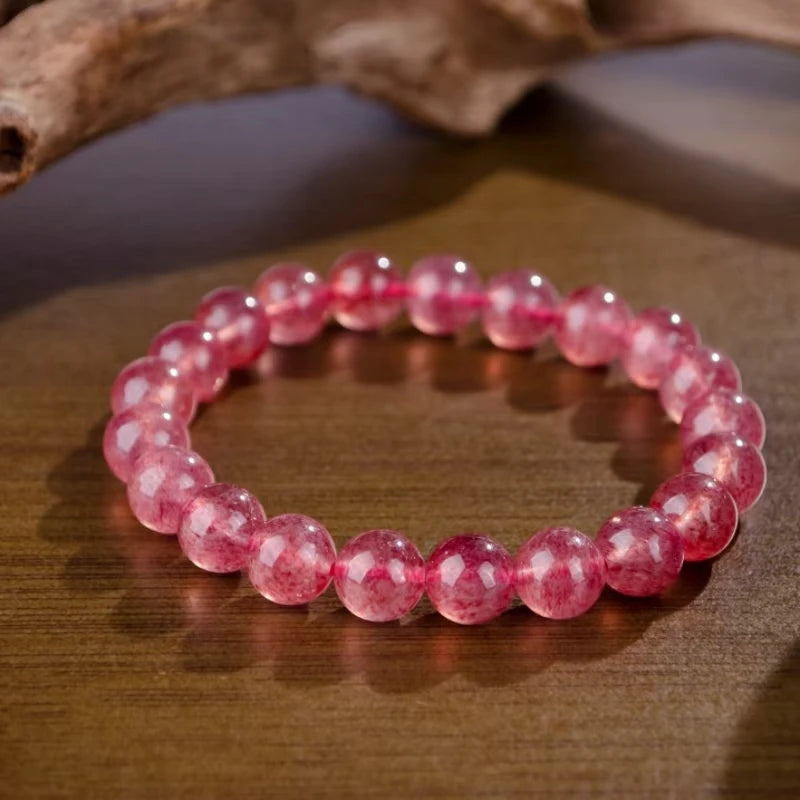 Pink Crystal Quartz Natural Stone Bracelet Crystal Natural Gravel Piece Round Bead Bracelet