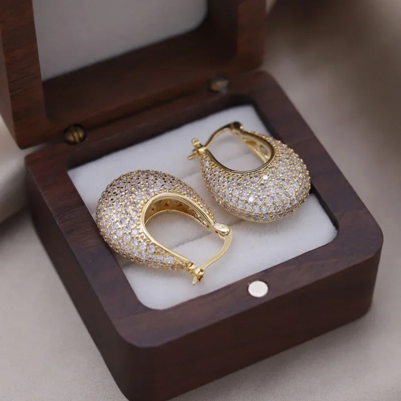 New design fashion jewelry gold plated luxury full zircon  earrings elegant women's