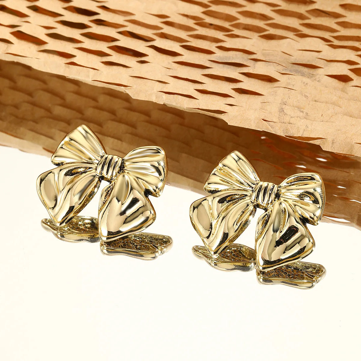 Stainless Steel Metal Ribbon Bow Stud Earrings for Women Girls18K Gold Plated Cute Statement   Jewelry