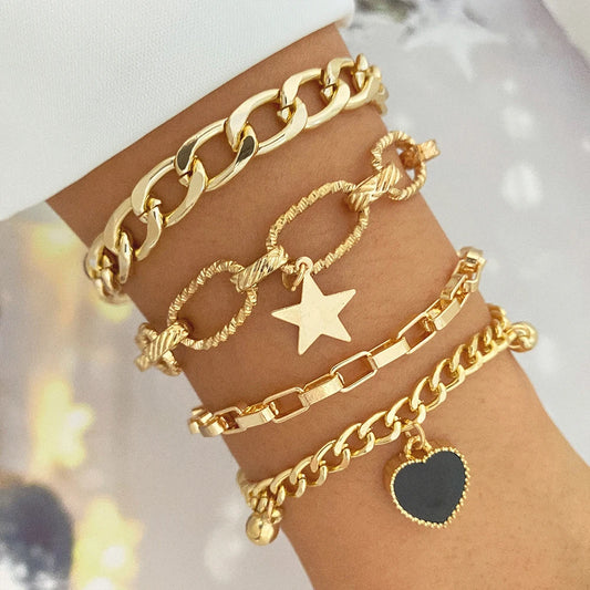 Trendy OT Buckle Chain Bracelet Set For Women Gold Color Link Chain Bangle Female Fashion Jewelry