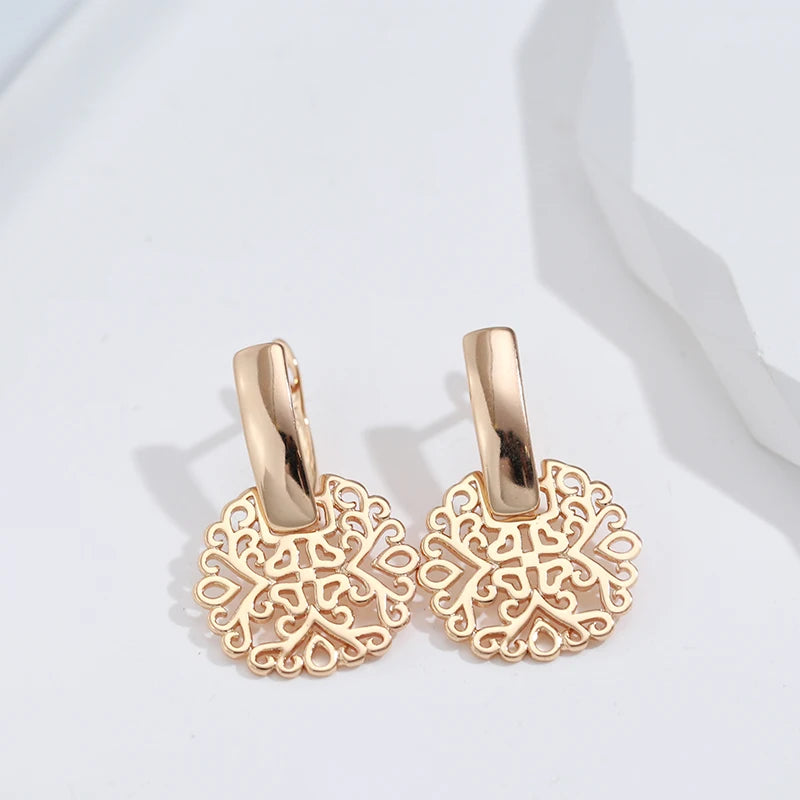 Simple Retro Rose Gold Color Hollow Glossy Dangle Earrings For Women Fashion Fine Daily Matching Jewelry Accessories