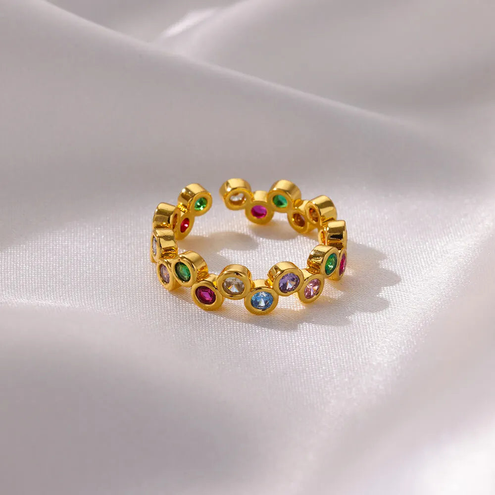 Colorful Zircon Rings For Women Gold Color Open   Ring  Jewelry