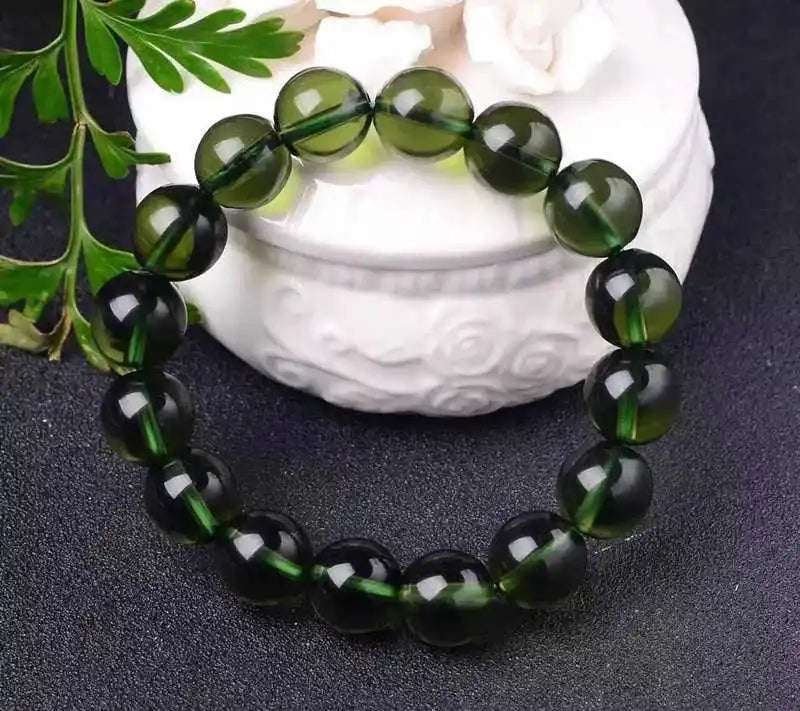 AAA+100% Natural Moldavite Green aerolites Czech Crystal Stone Raw Stone Grinding 8mm Bead Meteorite Bracelet