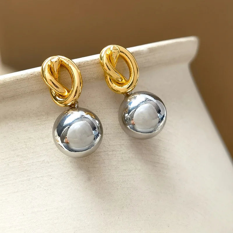 Modern Jewelry Needle High Quality Brass Gold Color Bowknot Round Ball Drop Earrings For Women Girl Party Gift