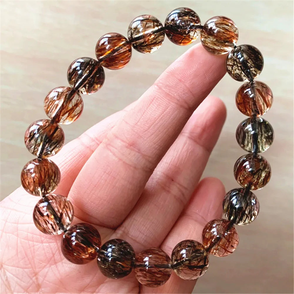 Natural Black Copper Super Seven 7 Rutilated Quartz Bracelet Woman Man Clear Round Beads Stretch 8mm 9mm 10mm 12mm 14mm AAAAA