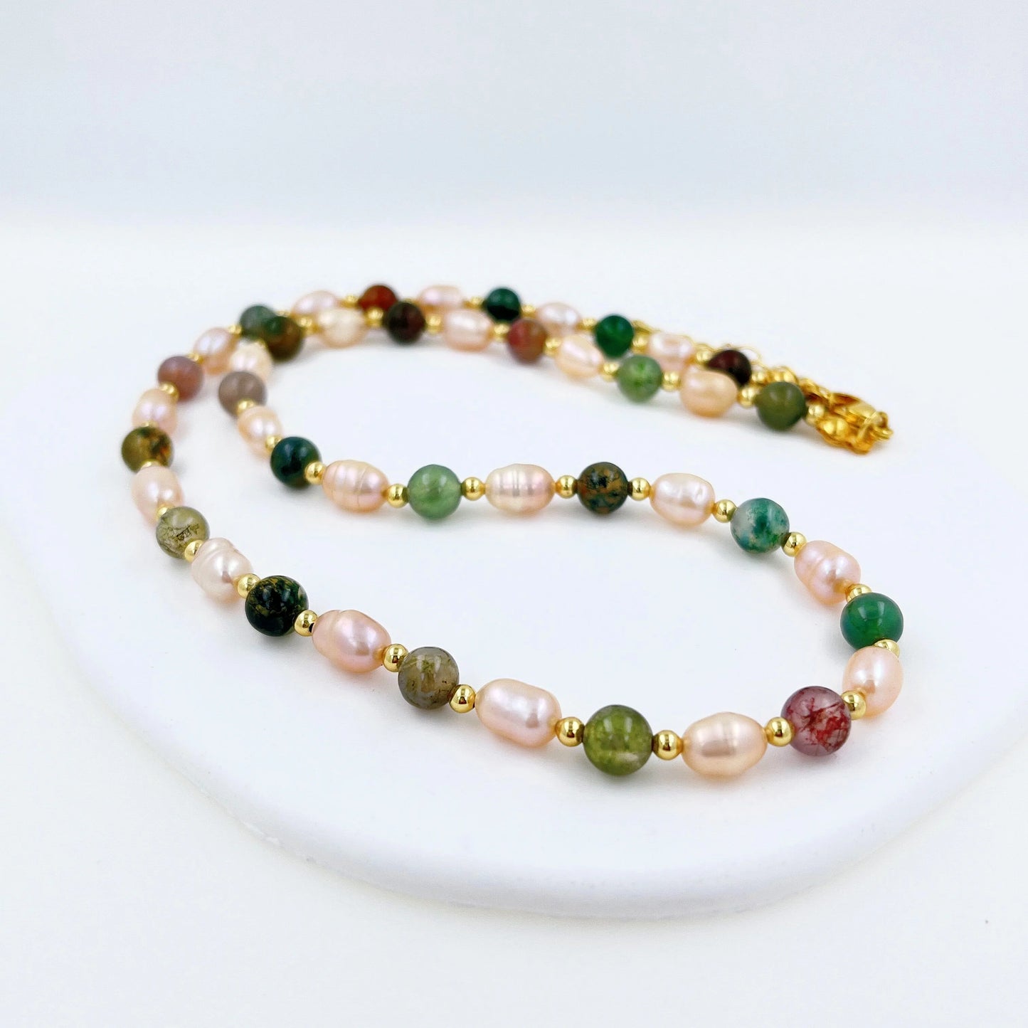 Natural Stone Baroque Fresh Water Pearl Necklace Colour India Agate Bead Clavicle Chain  Trendy Charm Handmade Jewelry Women