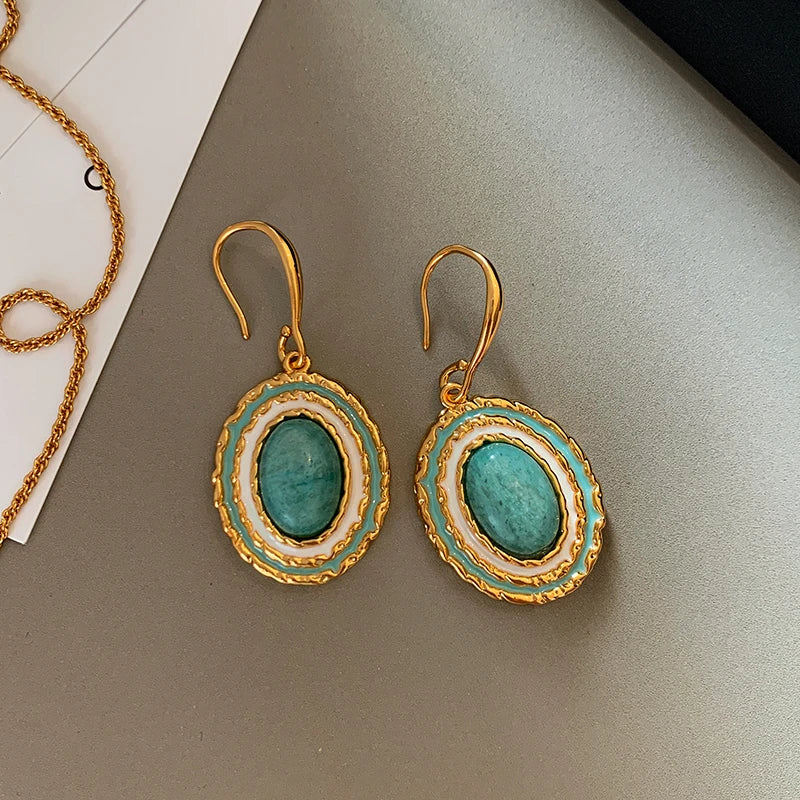 Modern Jewelry Senior Sense Geometric Metal Green Resin Earrings For Women Female Gift Pretty Accessories Necklace