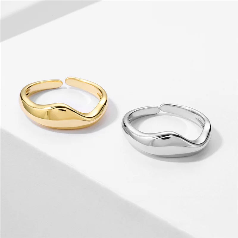 Gold Silver Color Irregular Wave Rings Trendy Simple Geometric Handmade Jewelry