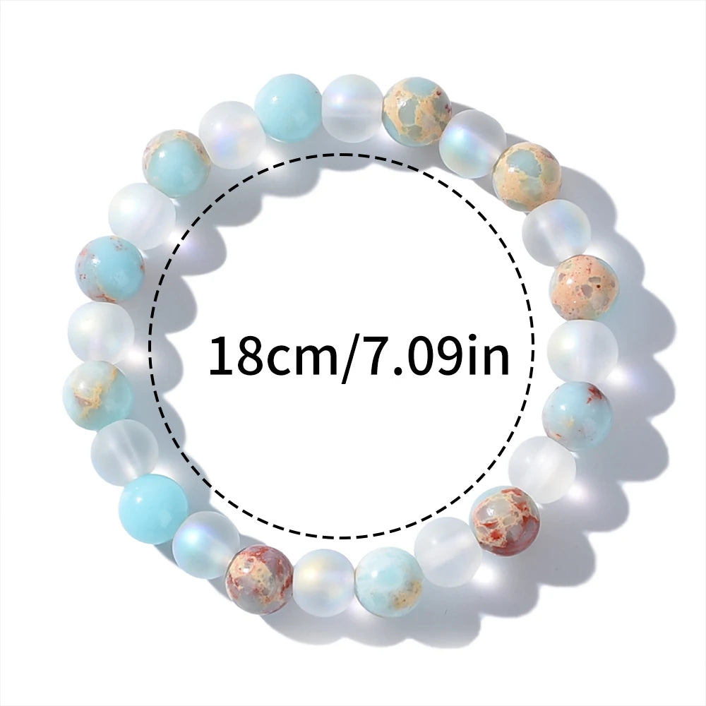 1 Piece Aura Quartz and Ocean Sediment Beaded Bracelet - Unisex - Homeopathic Crystal Jewelry - Brings Abundance - Prosperity