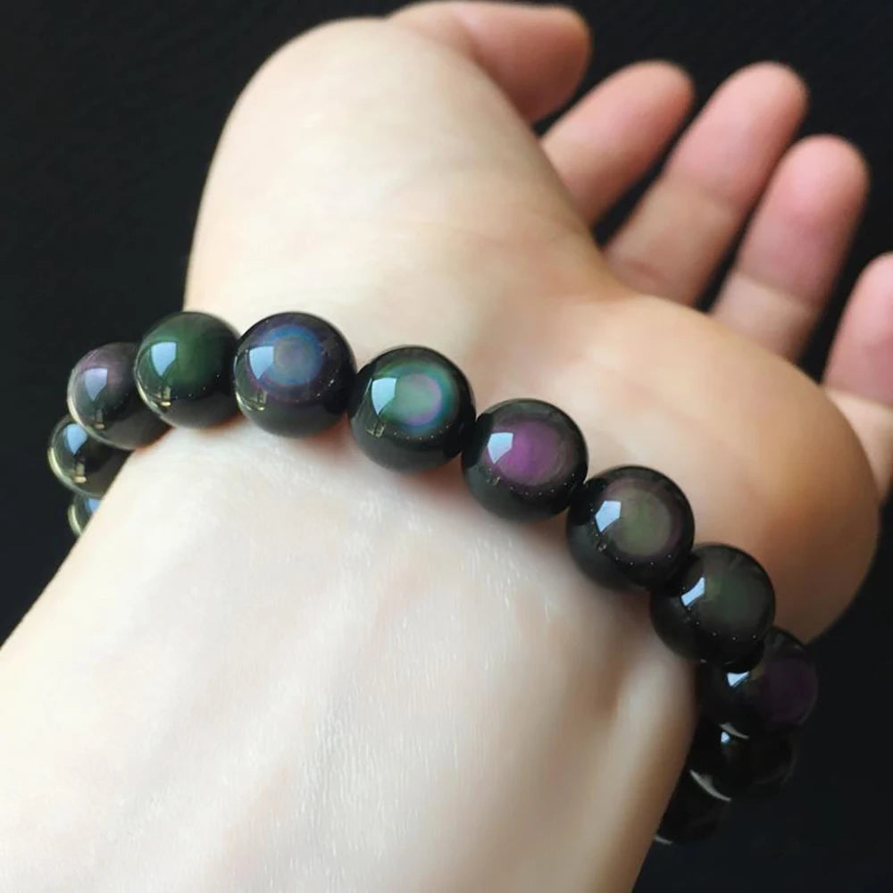 Fashion Natural Crystal Stone Rainbow Obsidian Ball Bracelet for Women Men Healing Jewelry Accessories Gift